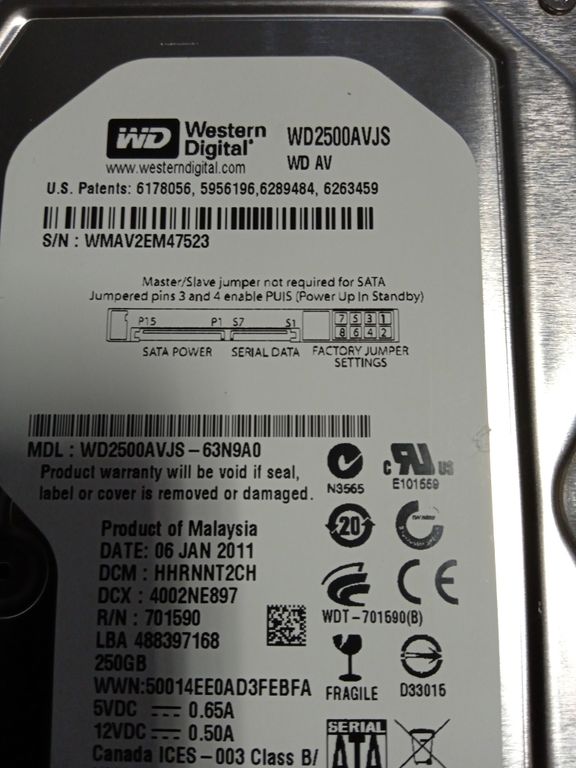 Western Digital 250GB 7200prm 